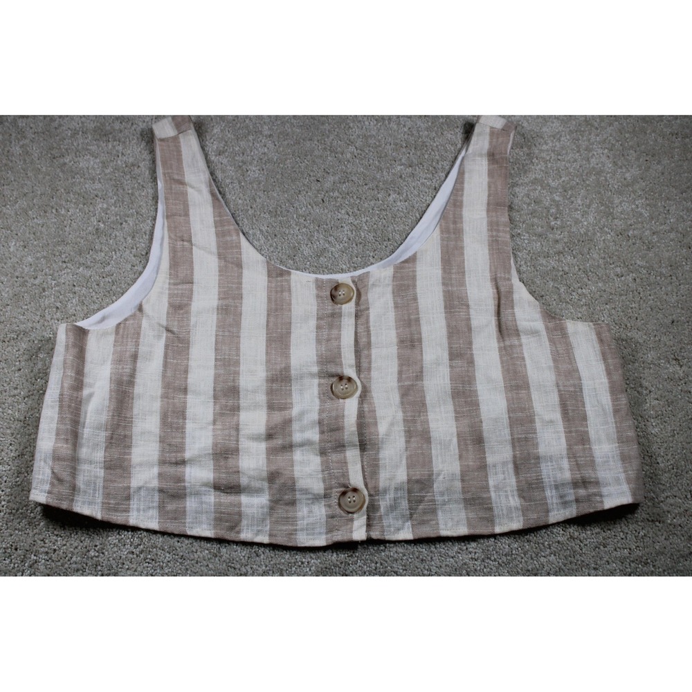 RESET by Jane Crop Top Womens Large Button Linen Blend Stripe Vest